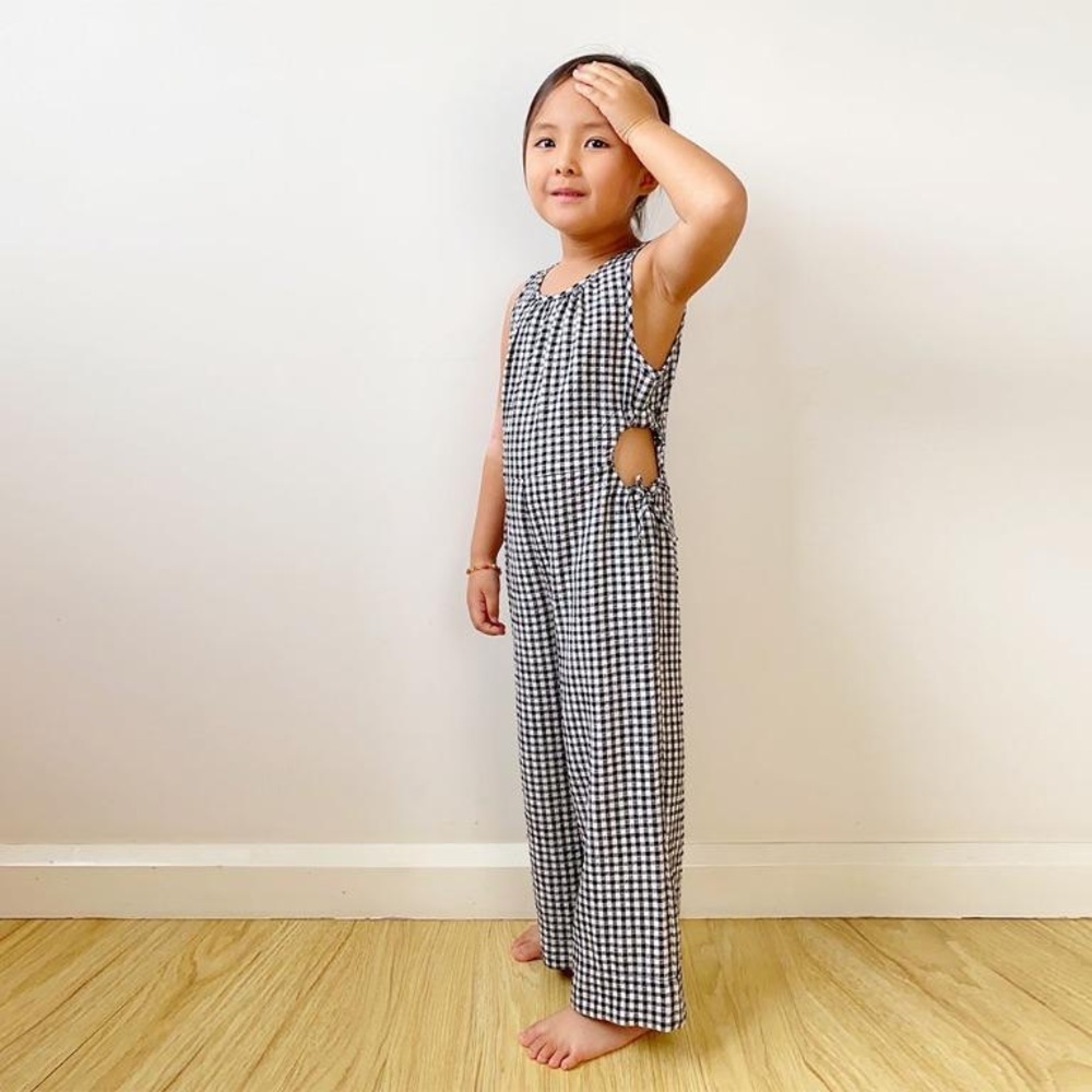 ZARA Kids Girls Black Gingham Checkered Sleeveless jumpsuit size 9